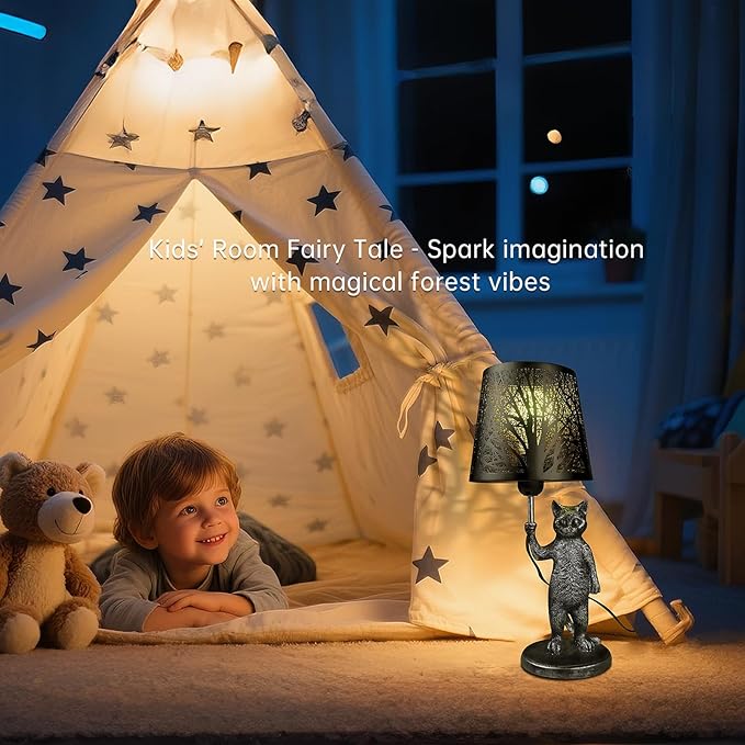 Cat Table Lamps Bedside Table Lamp with 16 Colors,4 Modes Dimmable Nightstand Lamp Desk Lamp for Living Room,Bedroom,Kid's Room,Office