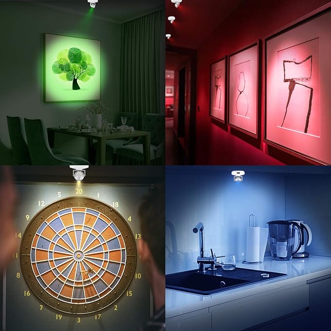 BIGMONAT Battery Operated Spotlight, Wireless LED Accent Lighting for Wall Picture Painting, Color Changing Up Light with Remote and Timer for Artwork Dartboard Plant Tree, Brightness Dimmable