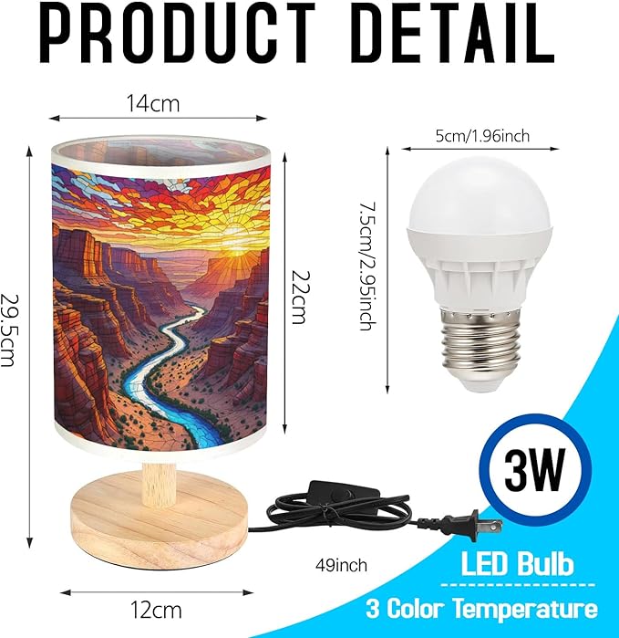 Red Canyon in The Wild West Table Lamp LED 3-Color Pressed Bedside, Red Canyon in The Wild West Shade Lamp with Wood Base for Bedroom Living Room Desk Office TL01