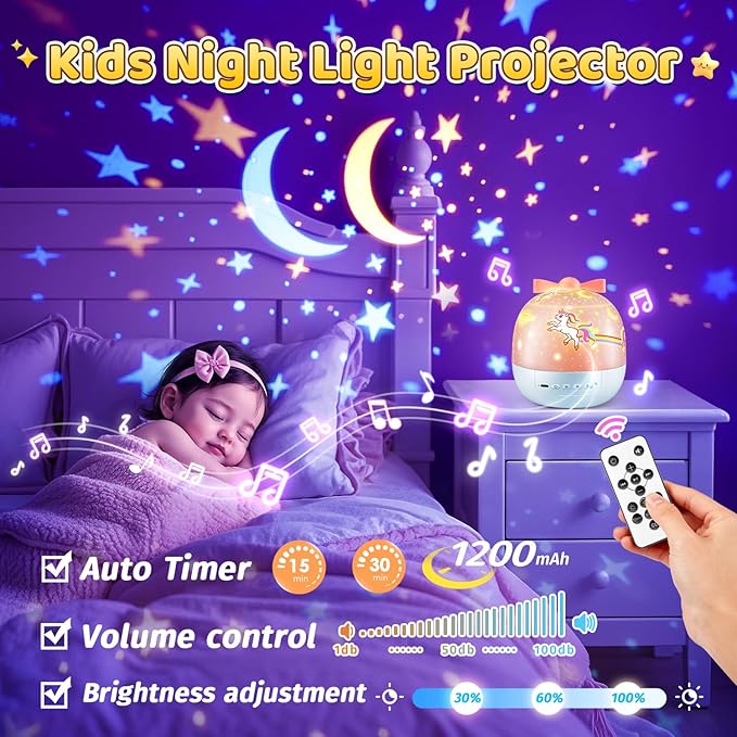 PIKOY Star Projector for Kids Gifts, 15 Films+15 Soothing Sounds Machine Baby Night Light Projector, Remote 360° Rotation Fruit Ocean Star Lights for Ceiling Decor, Kawaii Birthday Gifts Girls Toys
