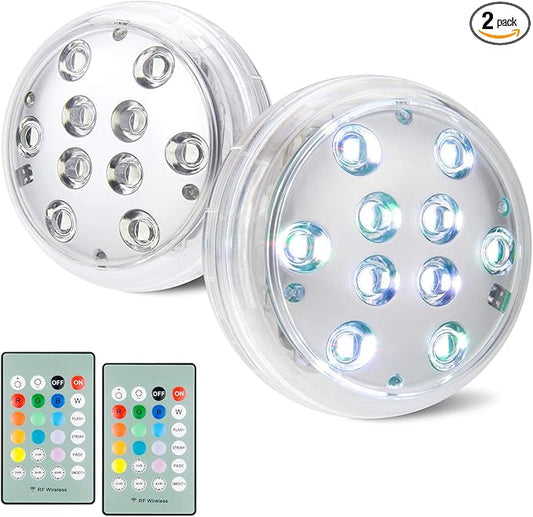 BIGMONAT Battery Operated Shower Lights Waterproof, Submersible Led Pool Light, Dimmable RGB Under Water Light with Remote and Timer, Adhesive Color Changing Lights for Bathtub Vase Fish Tank Pond