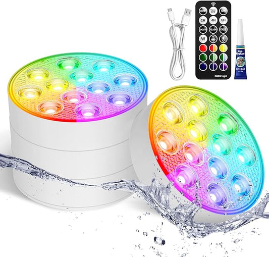 LOFTEK Submersible Pool Lights with Remote, Rechargeable LED Pool Light, Underwater Pool Light, 16 Color Changing Floating Pool Lights for Pool, Shower, Hottub, Pond, Bathroom (4 Pack)