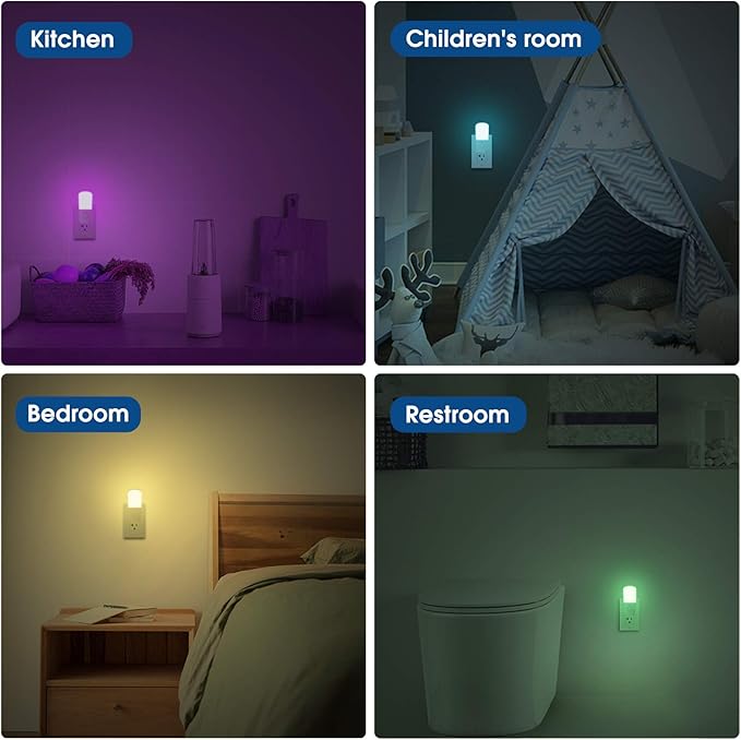 L LOHAS LED Night Light Kids, Plug in LED Night Lights for Kid, 9-Color Changing, Bright Nightlight with Dusk to Dawn Sensor, Plug-in Night Light for Hallway Stairway Bedroom Christmas Gift, 2 Pack