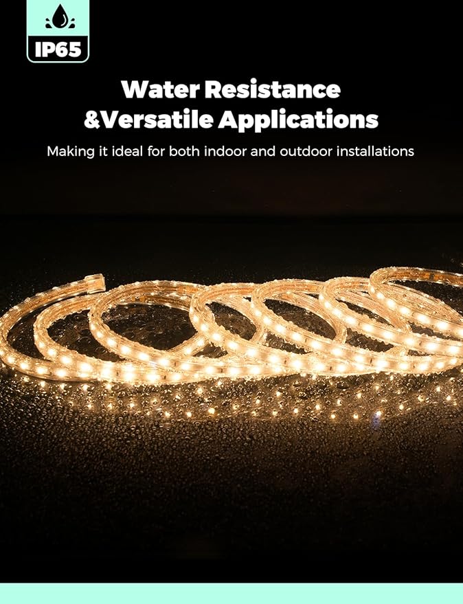 GZBtech AC 110-120V LED Strip Lighting 66FT/20M, 2800K Warm White IP65 Waterproof Outdoor Strip Lights, 60LEDs/M SMD2835 Cuttable & Connectable LED Rope Light for Indoor Outside Exterior, ETL Listed