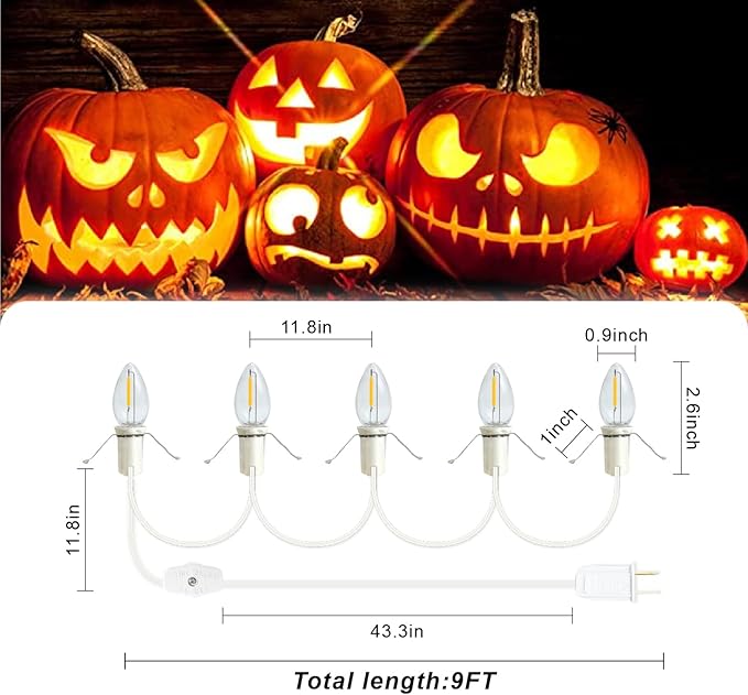 C7 String Bulbs Christmas Village Light Accessory Cord 5 Base with 5 LED Light Bulb Universal Clip White Cord with On/Off Spare Fuse Switch Plugs for Decorations Christmas Village House