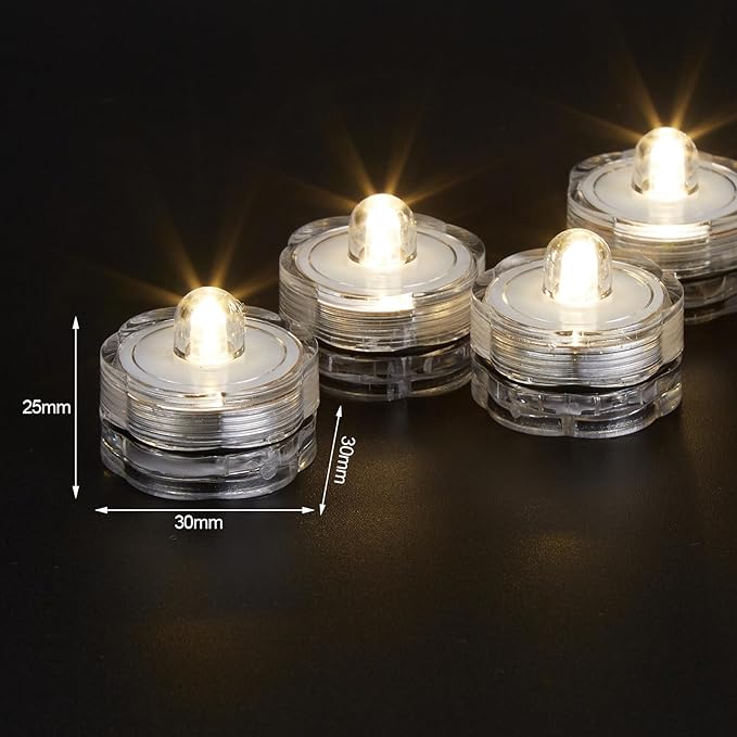 AGPTEK 24x LED Submersible Waterproof Wedding/Party/Floral Decoration Tea Vase Battery Light Candles-Warm White (Pack of 2)
