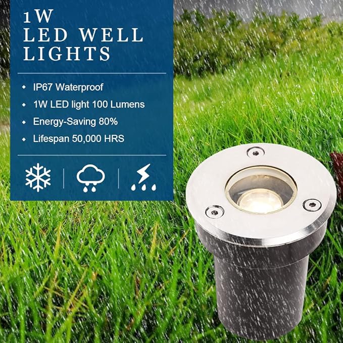 1W LED Low Voltage Landscape Ground Lights with Wire Connectors, Outdoor Well Lights Waterproof In Ground Up Light(12 Pack) for Garden, Yard, Driveway, Deck