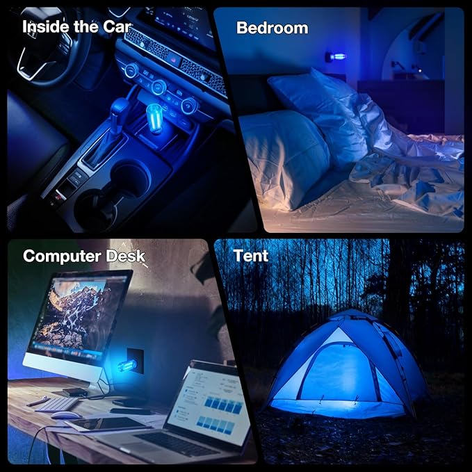 2 PCS USB Car Lights, Touch Dimmable Retro Mini Glass Bottle LED Ambient Night Light for Vehicle Interior, Bedroom, Hallway, Camping, Holiday and Party Decoration (Blue)