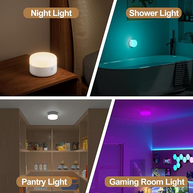 NIORSUN Rechargeable RGB Shower Light with Silicone Cover - Wireless Waterproof LED Shower Lights for Inside Shower, Remote Control & Magnetic Mount, Shower Lamp for Bathroom Closet Bedroom, 1 Pack