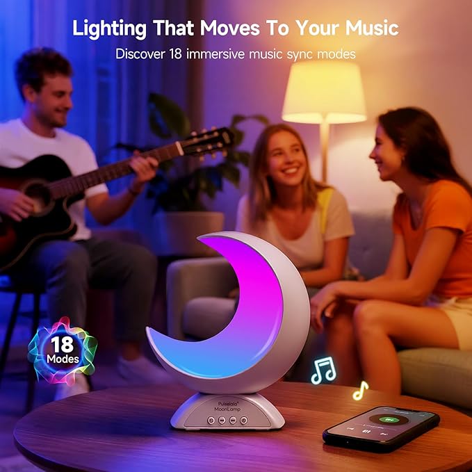 Touch Moon Table Lamp with RGB Adjustable Light, Scene Mode and Music Mode, Warm White LED Moon Light, Suitable for Home Decoration, Bedroom Living Room Desk.