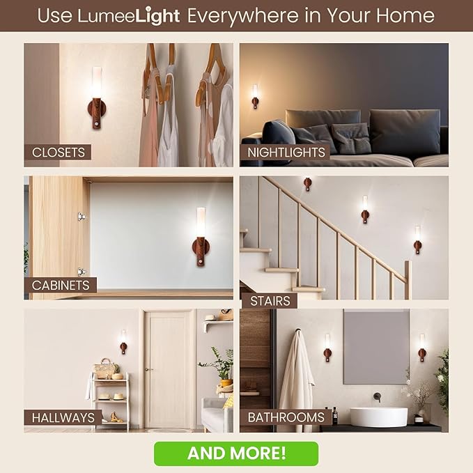 Motion Sensor Night Lights, Magnet Body Hallway Rechargeable LED Wireless Wall Sconces, Portable Decor Battery Powered Indoor Torch Lighting for Bedroom (Walnut)