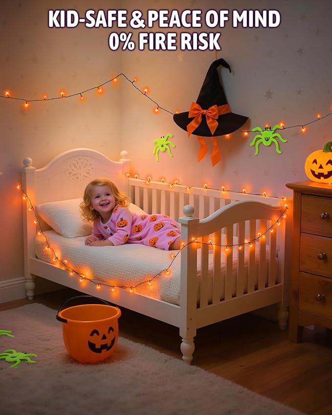 Halloween String Lights Battery Operated, Orange Fariy Lights with Timer Waterproof 9.8ft 30 LED Halloween Decorations for Outdoor Indoor Patio Party Garden Yard Decor 2 Packs