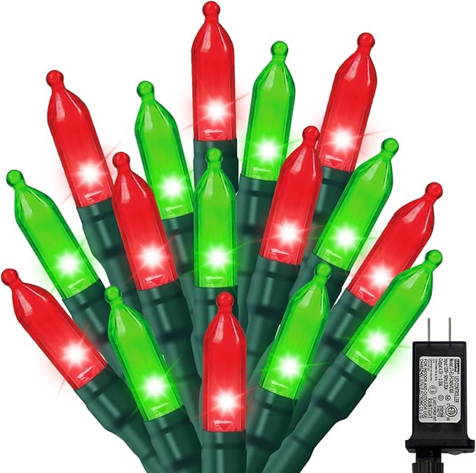Red Green Christmas Mini Lights, 32.5FT 100 LED String Lights with 16 Light Modes, Fairy Lights Plug in for Outdoor Xmas Trees Garland Wreath Holiday Decorations