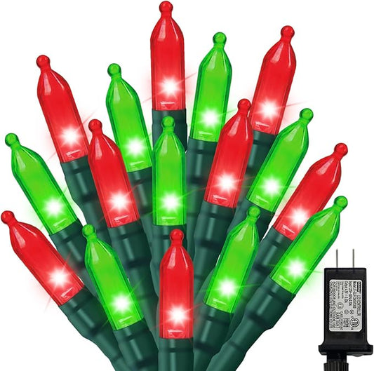 Red Green Christmas Mini Lights, 32.5FT 100 LED String Lights with 16 Light Modes, Fairy Lights Plug in for Outdoor Xmas Trees Garland Wreath Holiday Decorations