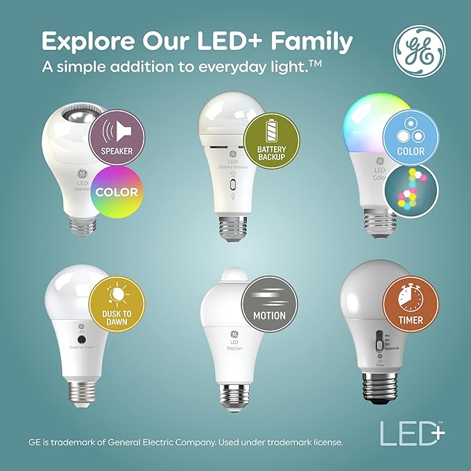 GE LED+ Color Changing LED Light Bulbs with Remote, 9.5W, No App or Wi-Fi Required, A19 (4 Pack)
