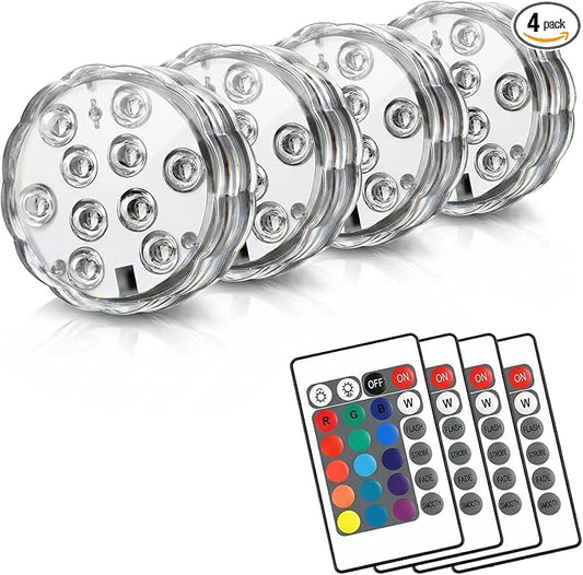 POLENTAT Submersible LED Lights with Remote, 16 Colors 4 Modes Battery Powered Waterproof LED Pool Lights for Inground Pool Above Ground Pool Bathtub Decoration (4 Packs)