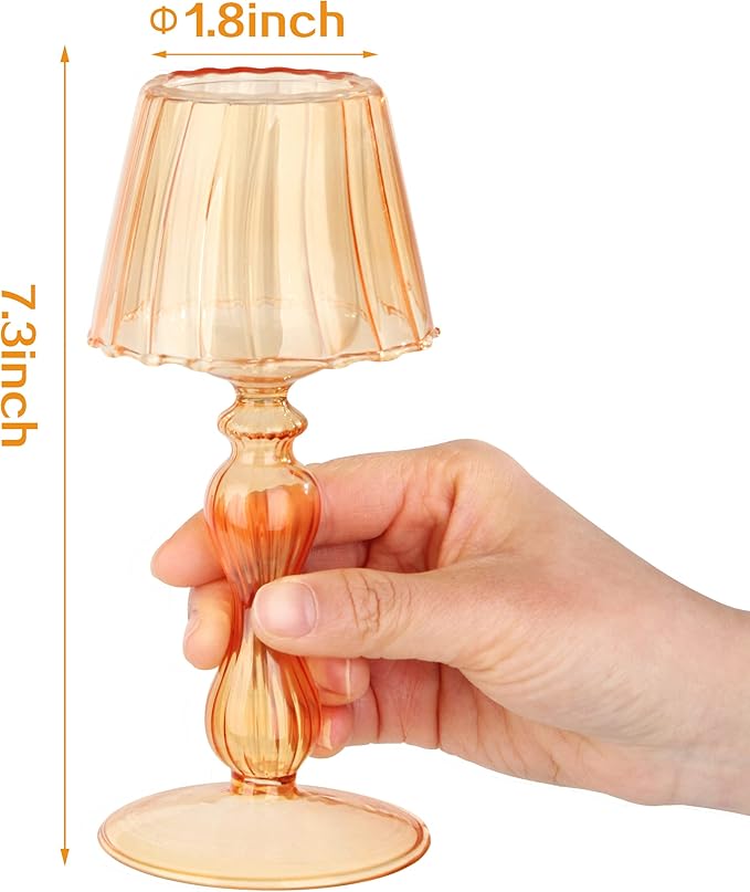 Desk Lamp Shaped Glass Candle Holder - Glass Hurricane Candleholder Crystal Decorative Candle Stand for Table Wedding Dinning Centerpieces Party Supplies Decor Amber