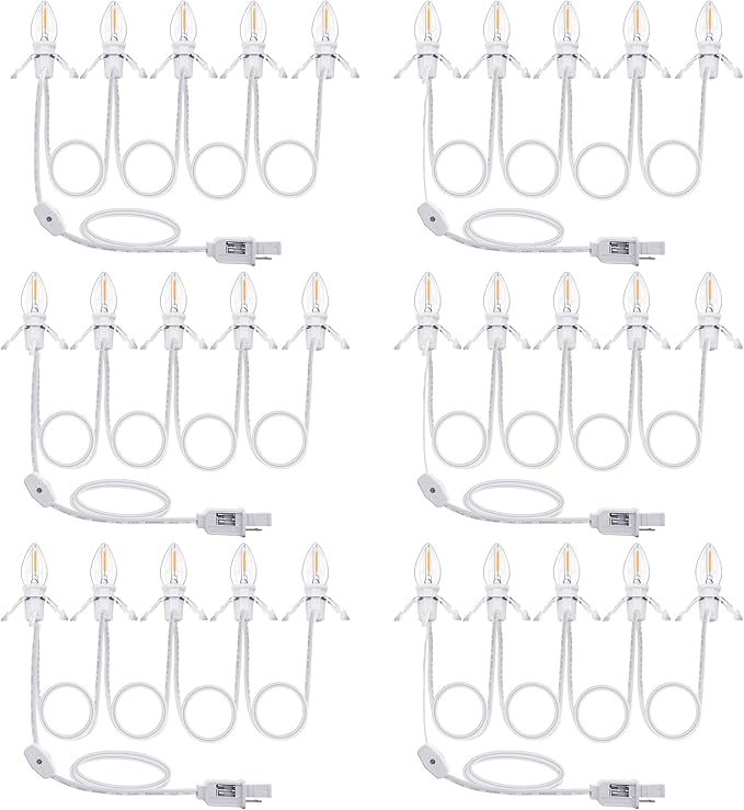 Meonum 6 Pcs Christmas Village Lights, 5 Base C7 String Bulbs Christmas Village Light Cord with ON/Off Switch Spare Fuse, Blow Mold Light Kit for Xmas Mini House