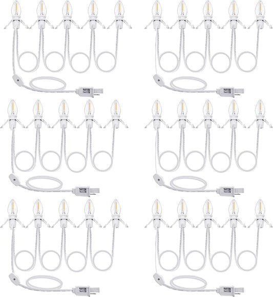 Meonum 6 Pcs Christmas Village Lights, 5 Base C7 String Bulbs Christmas Village Light Cord with ON/Off Switch Spare Fuse, Blow Mold Light Kit for Xmas Mini House