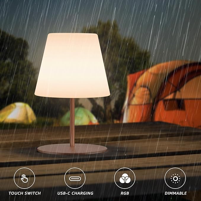 uuffoo 2 Pcs Shower Lamp Rechargeable Table Lamp, Cordless Desk Lamps Bathroom Lamp Touch Warm White and RGB IP44 Shower-Safe, USB-C Cable, Portable for Bedroom Bathroom Balcony Patio (Wood Grain)