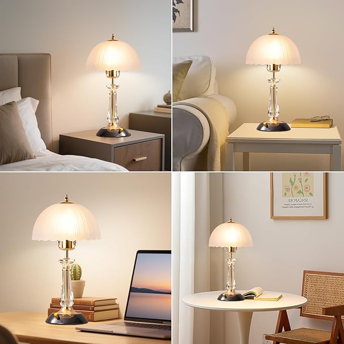 Crystal Table Lamp,Dimmable Bedside Lamp with ON/Off Switch Modern Glass Lamps for Night Stands Bedroom Living Room Decor (1PACK)