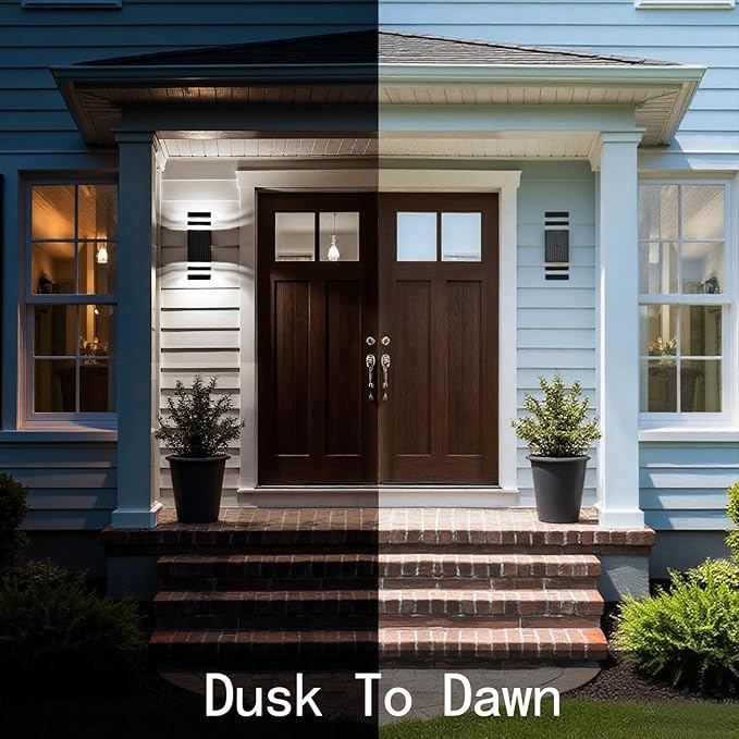Motion Sensor Outdoor Wall Lights, Cold Light with PIR Body Sensor, Black Aluminum Up & Down Porch Sconce, GU10 LED Bulbs Included, ETL Listed, Dusk to Dawn Garage & Garden Lighting Fixture