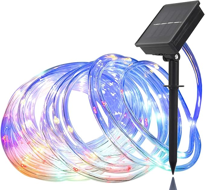 (Multicolor Fairy Light Solar Outdoor 33Ft 100 LED Rope Lights for Outside 8 Modes Solar Rope Lights Outdoor Waterproof for Patio Fence Party Garden Yard Home Holiday Tree Decoration.