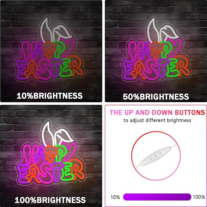 Happy Easter Neon Sign, Easter Neon Bunny Ears Neon LED Lights, Easter Wall Decor Party Home Room Decor, Wall Decor, Easter Gift for Kids