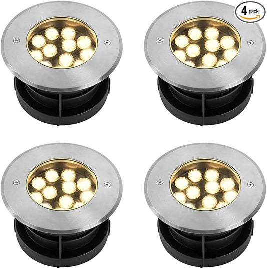 Outdoor In-Ground Lights 110V 120V,Waterproof IP67 Landscape Well Lighting,3CCT Selectable Pathway Lights for Driveway,Deck,Step,Garden,Yard (12W, Count, 4)