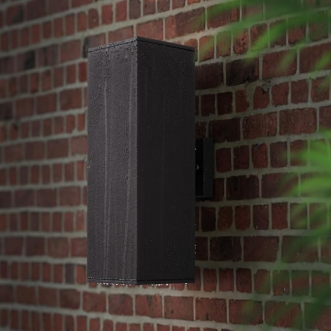 mirrea Modern Outdoor Porch Light Patio Light in 2 Lights with Aluminum Rectangular Tube and Tempered Glass Cover Waterproof Wall Sconce 2 Pack (Matte Black 18")