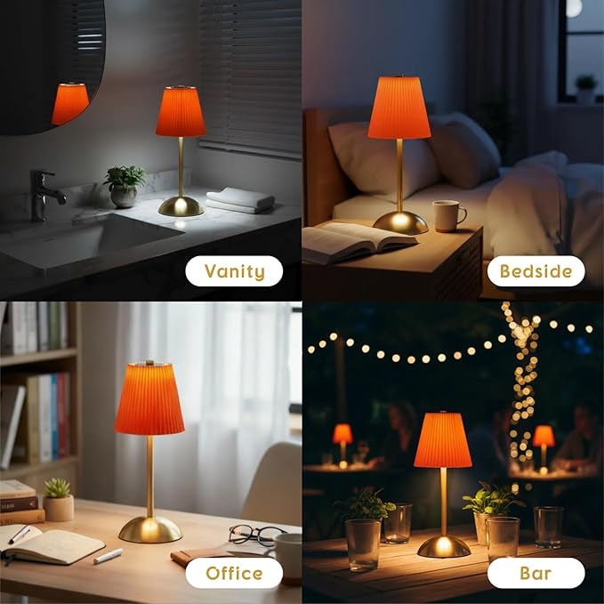 Set of 2 Cordless Table Lamps Rechargeable, 3CCT & Stepless Dimming, LED Wireless Table Lamp, Small Touch Lamp for Tabletop Bedside Patio Indoor Outdoor, 4.5" W x 11.5" H (Tangerine Orange)
