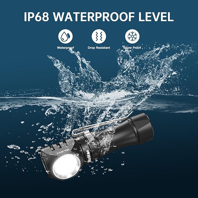 Wurkkos Flashlight Rechargeable 1200 Lumens Small Flashlights with Magnet - HD10 Right Angle Flashlight with Anduril 2.0 RGB UI, IP68 Pocket Flash Light for Headlamp Use,Working,Hiking,Climbing-4000K