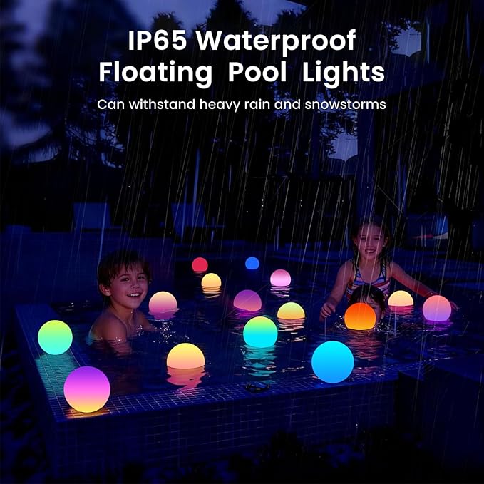 LOFTEK Floating Pool Lights, 3-inch RGBW Color Changing Swimming Pool Lights, IP65 Waterproof LED Ball Light, Bathtub Lamp, Remote Control, Sphere Orb Light for Patio, Yard & Pool Décor (1 Pack)