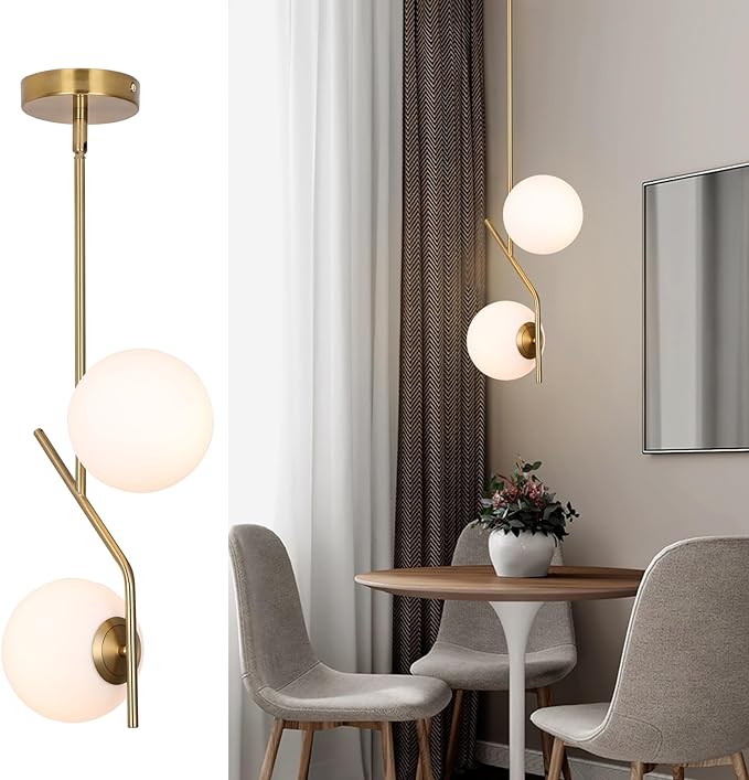 SeeU Brass Pendant Lighting 2 Light Chandelier Gold Globe Pendant Light Fixture Indoor Hanging Light Fixture for Kithchen Island Dinning Room Bedroom