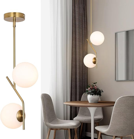 SeeU Brass Pendant Lighting 2 Light Chandelier Gold Globe Pendant Light Fixture Indoor Hanging Light Fixture for Kithchen Island Dinning Room Bedroom
