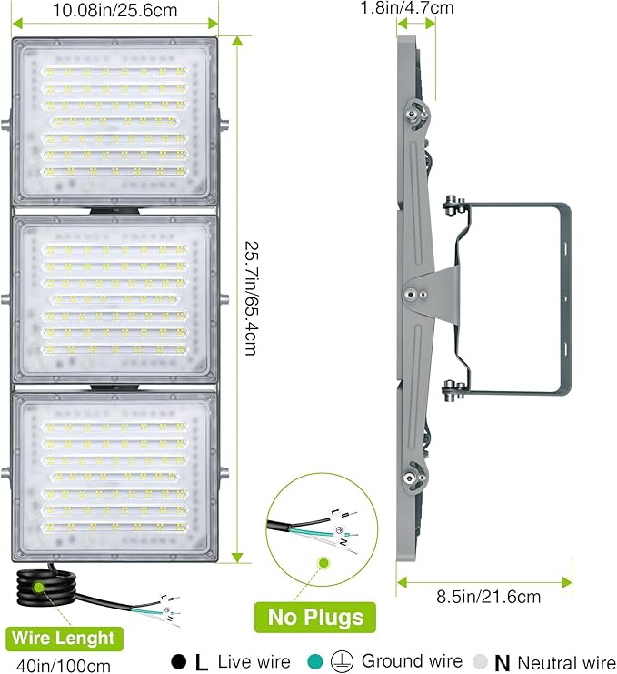 STASUN 2 Pack LED Flood Lights Outdoor, Max Series 500W 50000lm 6000K Daylight IP66 Waterproof, Commercial Parking Lot Lights, 3 Heads for Yard Street Stadium Outdoor Area Floodlight Security Light