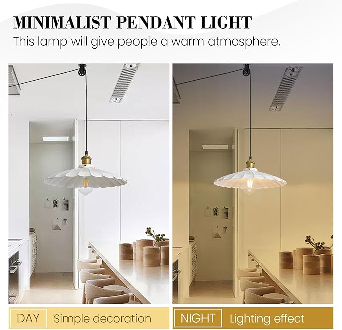 Hanging Plug in Pendant Light 13.8 Inch Round Metal Shade Vintage White Pendant Light for Kitchen Island Dome Industrial Hanging Lamp with Plug in Cord Living Room