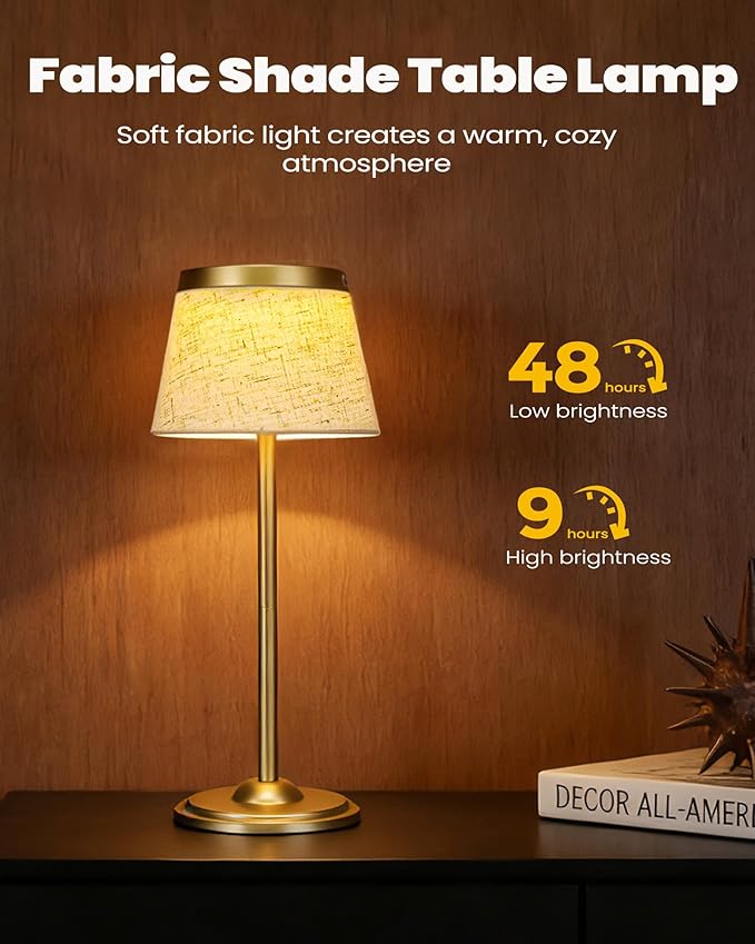 2 Pack Gold Cordless Table Lamps Rechargeable,Battery Operated Table Touch Portable LED Battery Powered Table lights 5000mAh Three-Color Stepless Rust-Resistant Dimming for Reading Bedroom Desk Dining
