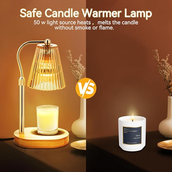 MISERWE Candle Warmer Lamp with 2Bulbs, Adjustable Height Dimmable Wax Warmer with Timer, Wax Melt Warmer with 4 Brightnes, Candle Warmer Light for Mothers Day/Birthday Gifts