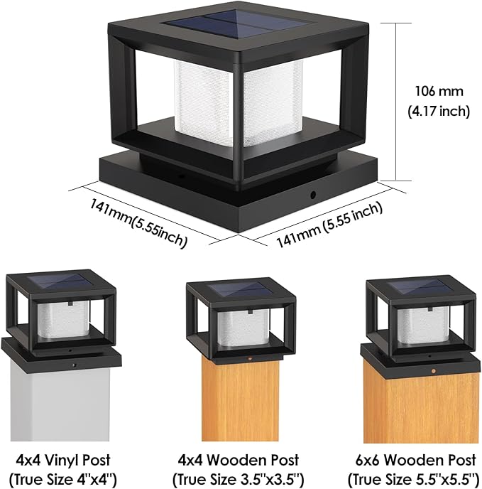 Mlambert 8 Pack Solar Post Lights Outdoor, Waterproof Fence Cap for Deck, 4x4 6x6 Wooden Vinyl Outdoor Lights with Shinning Effect, Black