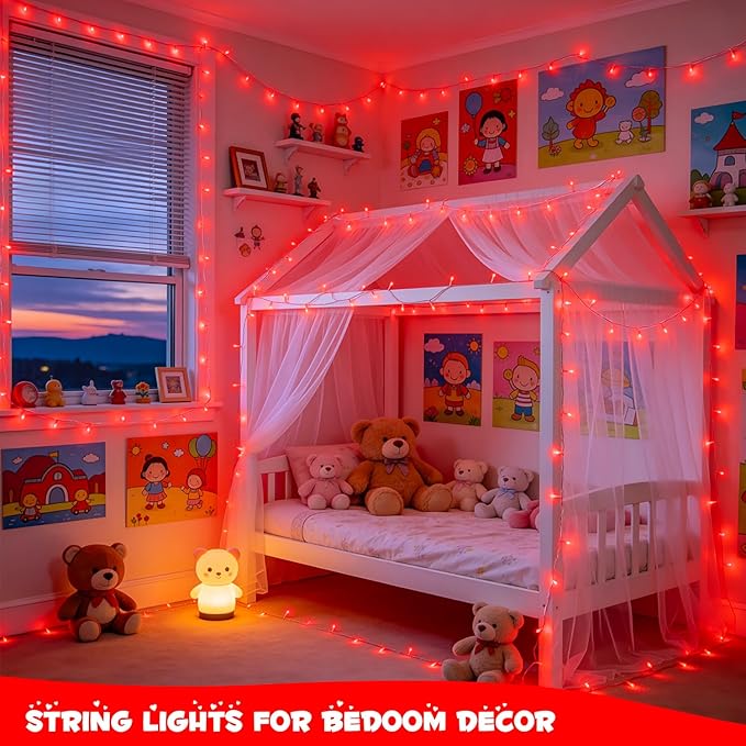 JMEXSUSS 4 Pack 50 LED Red Christmas Lights Battery Operated, Each 16.5ft Red String Lights with Timer, 8 Modes Valentine’s Lights Outdoor Waterproof for Wedding Anniversary Valentine’s Day Decor
