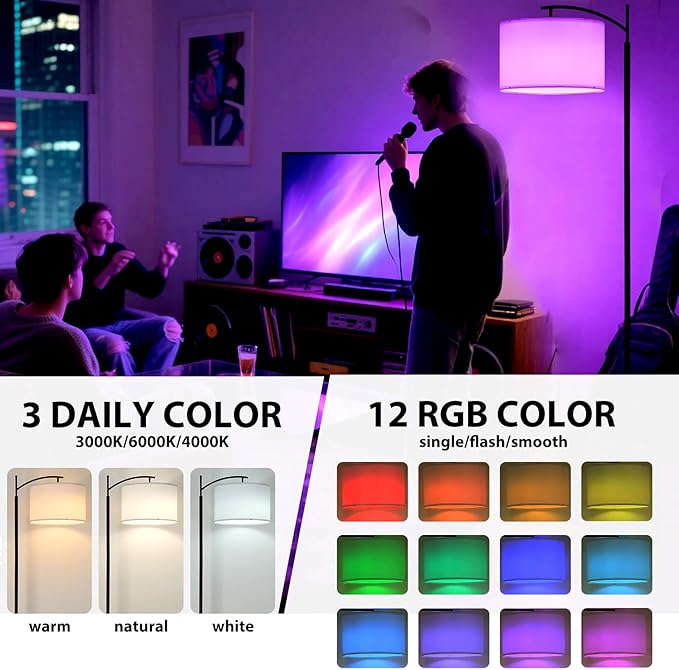 2-Light Cordless Floor Lamp, Weighted Base Ultra Stable, Dual-Bulb 2X Brighter, 3 Color Temperatures Dimmable with RGB Remote, Cordless Standing Lamp for Bedroom Living Room Office Porch