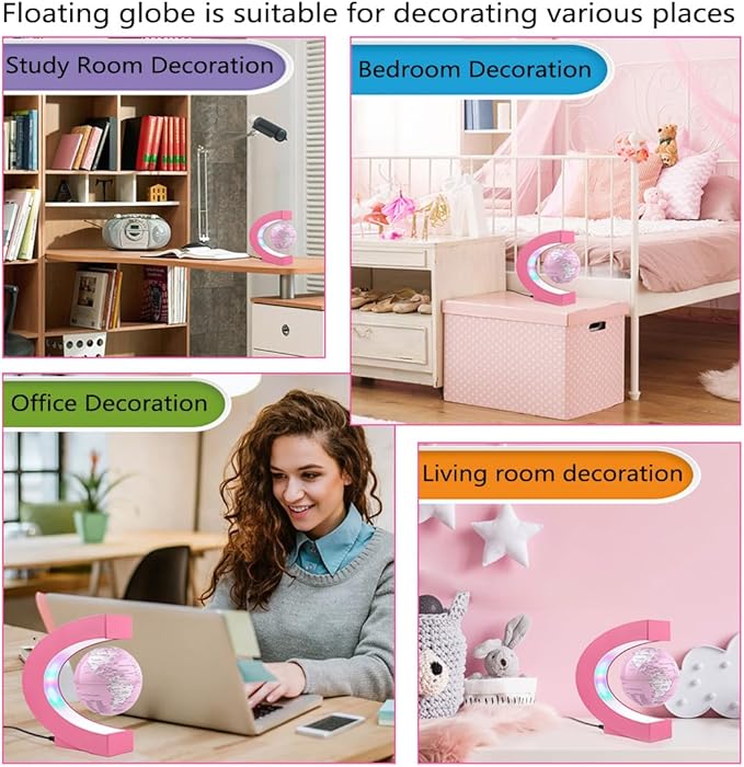 Multi-color Changing Self-rotating Magnetic Levitating Globe, Desktop Decorative Globe, Great Gifts for Ladies, Mothers, Wives, Girlfriends (Pink)