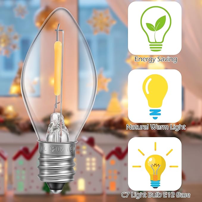 Meonum Accessory Cord with 15 LED Bulb, C7 Christmas Village Light Cord with Two Spare Fuse, Blow Mold String Lights with Switch, Xmas Decoration for Xmas Village Houses Salt Lamp