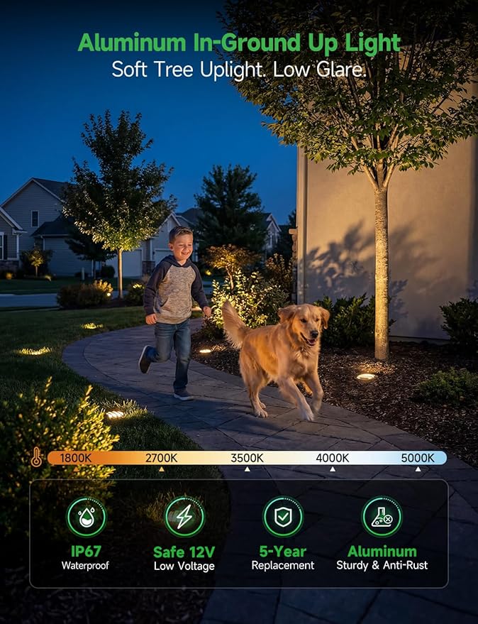 Landscape Well Light, LED Low Voltage In Ground Lights, IP67 Waterproof 12V Outdoor, Grill Top 6W 350LM Aluminum ORB for Sidewalk & Driveway 6 Pack, Color Temp Random: 3000K or 5CCT