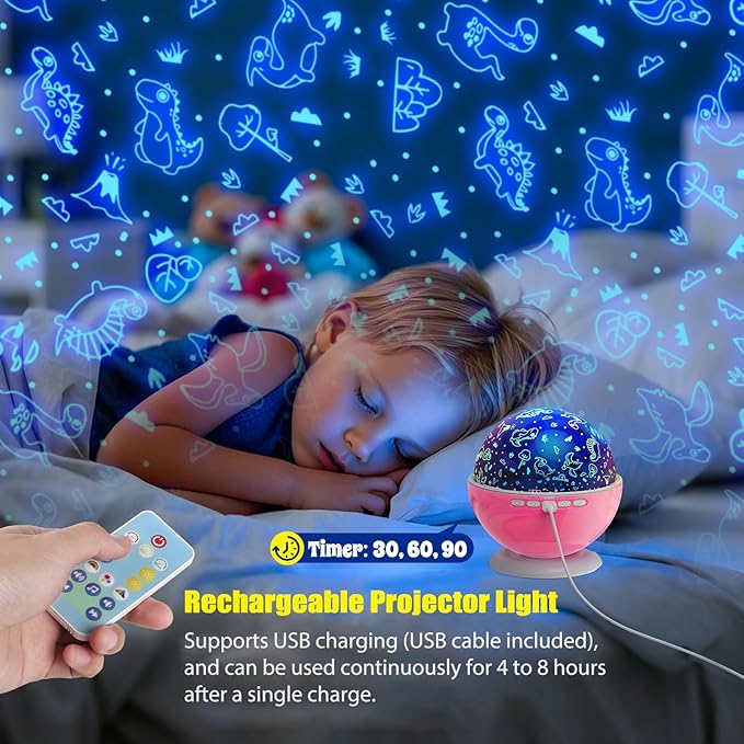 Night Light Projector,Night Light for Kids Room with Remote and Timer,360° Rotation,3 Projection Films,18 Light Modes,8 Lullaby Songs,Kids Night Lamp, Christmas Birthday Gifts for Boys Girls (Pink)
