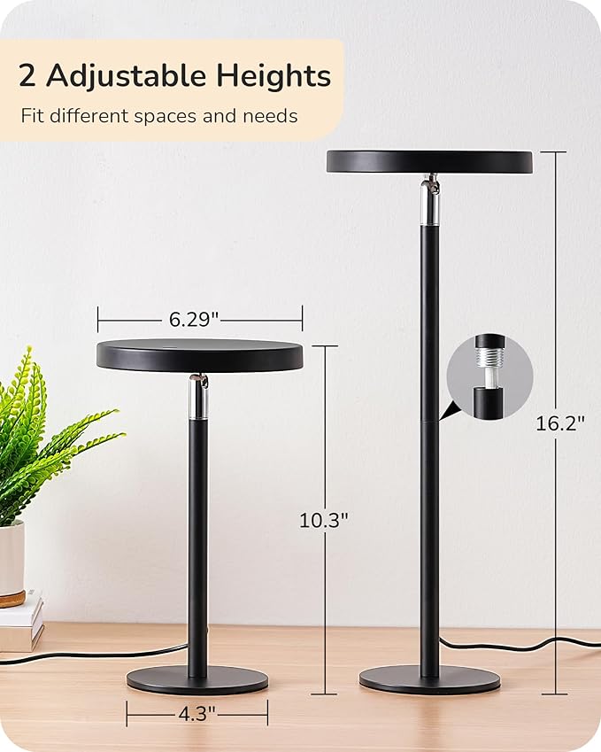 EDISHINE LED Table Lamp with 2 Adjustable Height, 5%-100% Dimmable & 3 Color Temperature, Touch Control, Modern Desk Lamp for Home Office, Living Room, Black