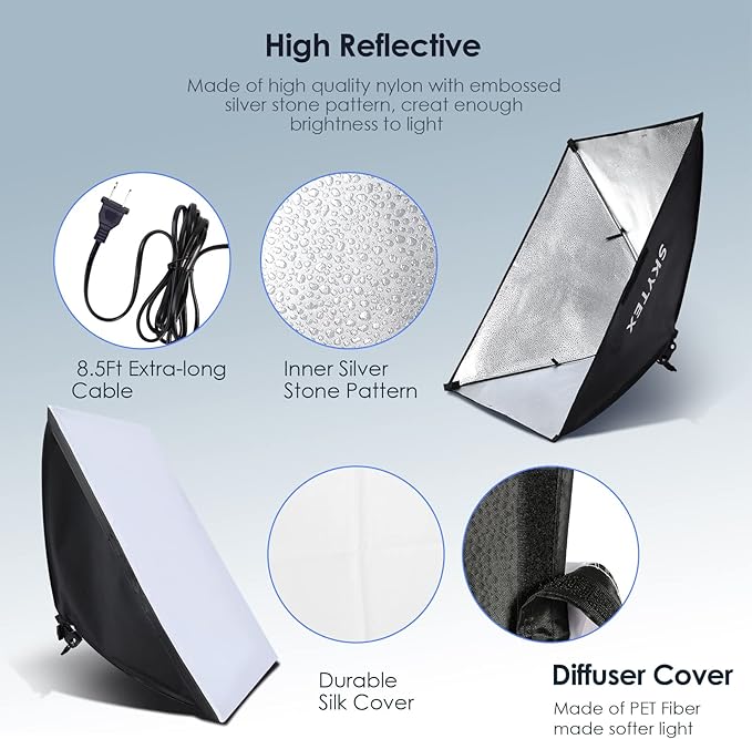 Skytex Softbox Lighting Kit(2Pack), 20x28in Soft Box | 85W 2700-6400K E27 LED Bulb Continuous Photography Lighting, Photo Studio Lights Equipment for Camera Shooting, Video Recording