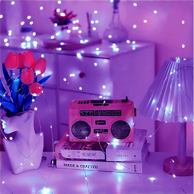 Purple Fairy Lights Battery Operated 3 Speed Modes 7Ft 20 LED Mini Fairy String Lights Christmas Waterproof Twinkle Firefly for Bedroom DIY Thanksgiving Valentine's Decor