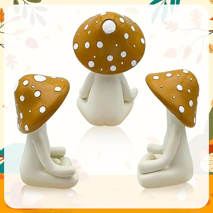 Meditation Mushroom Resin Statue - Cute Yoga Meditation Mushroom Statue for Desk Living Room Resin Figurine for Home Patio Office Decor Cute Plant Statues for Tabletop Garden Backyard Decor